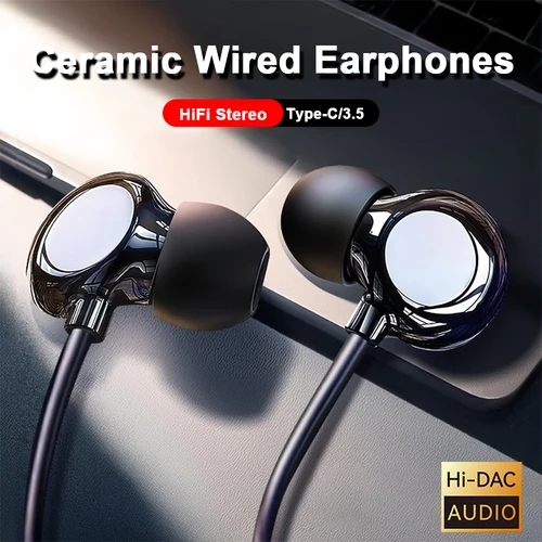 Auriculares con cable de cerámica USB tipo C, auriculares estéreo HIFI de 3,5mm para música deportiva con micrófono para Samsung iPhone 16 Xiaomi