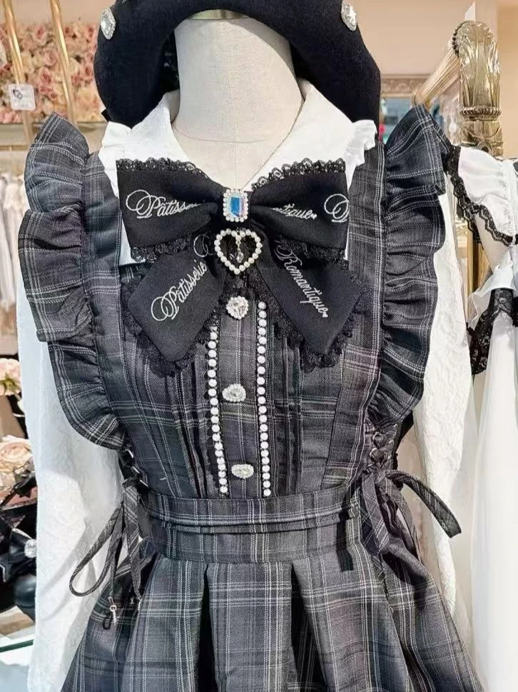 

Liz New Japanese Sweet Pearl Embroidery Bow Mass-Produced Lolita Dress Sets Cute Short Sleeve Slim Subculture Gothic Outfits