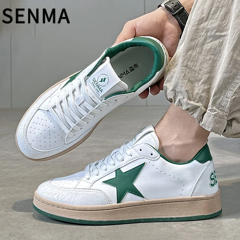 SENMA Men's Shoes Women's Casual Shoes Board Shoes Leather Version 2025 New Versatile Heightening White Sneakers Tennis Shoes
