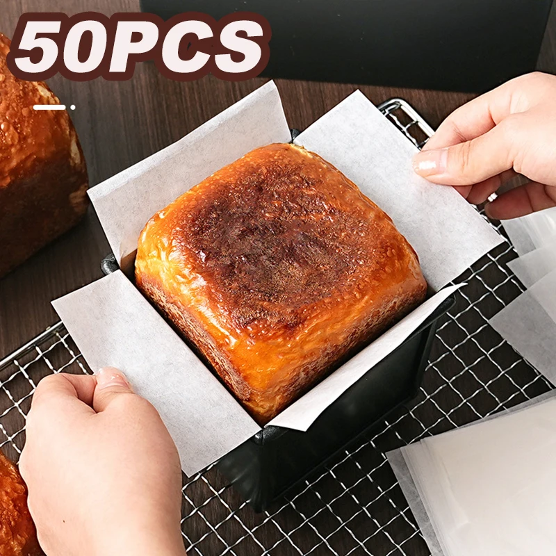50PCS Oilproof Liner Paper for Toast Mold Rectangle Square Nonstick Baking Mat Surround Mold Oil Paper Kitchen Toast Baking Tool