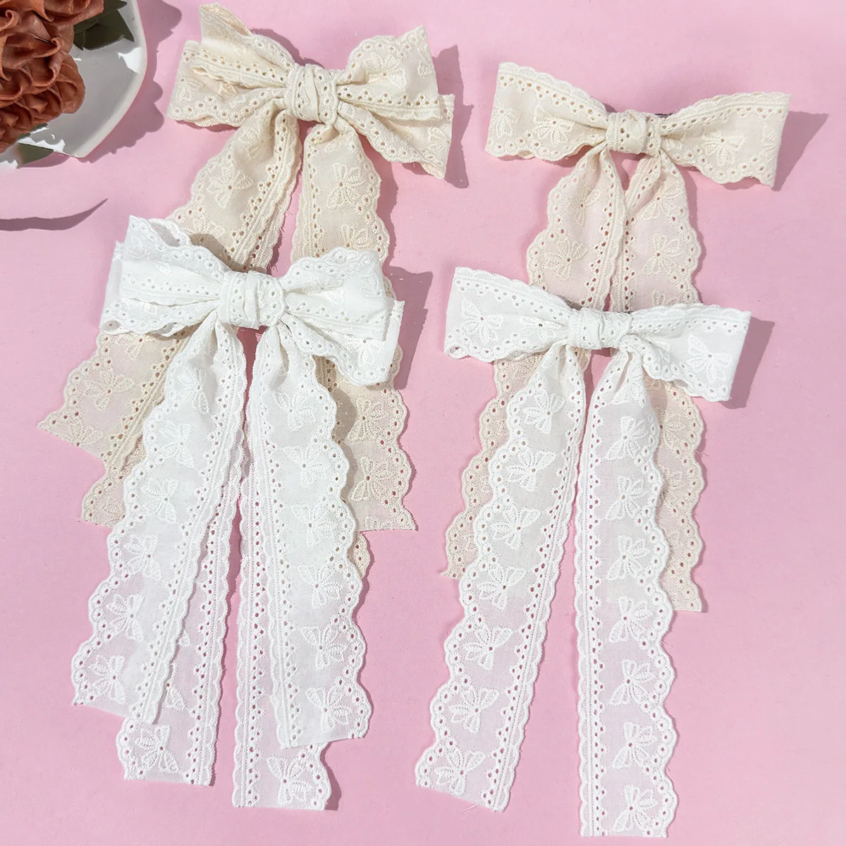 24pc Lace Embroidered Hair Bow Clips 5 Inch Girls Hairgrips Women Side Hair Accessories Embroidered Hair Bows for Girls Bulk