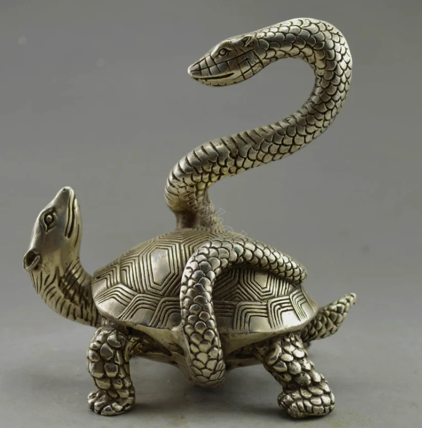 Tibet Silver Snake Tortoise Exorcism Basalt 4-great beasts Feng Shui god statues