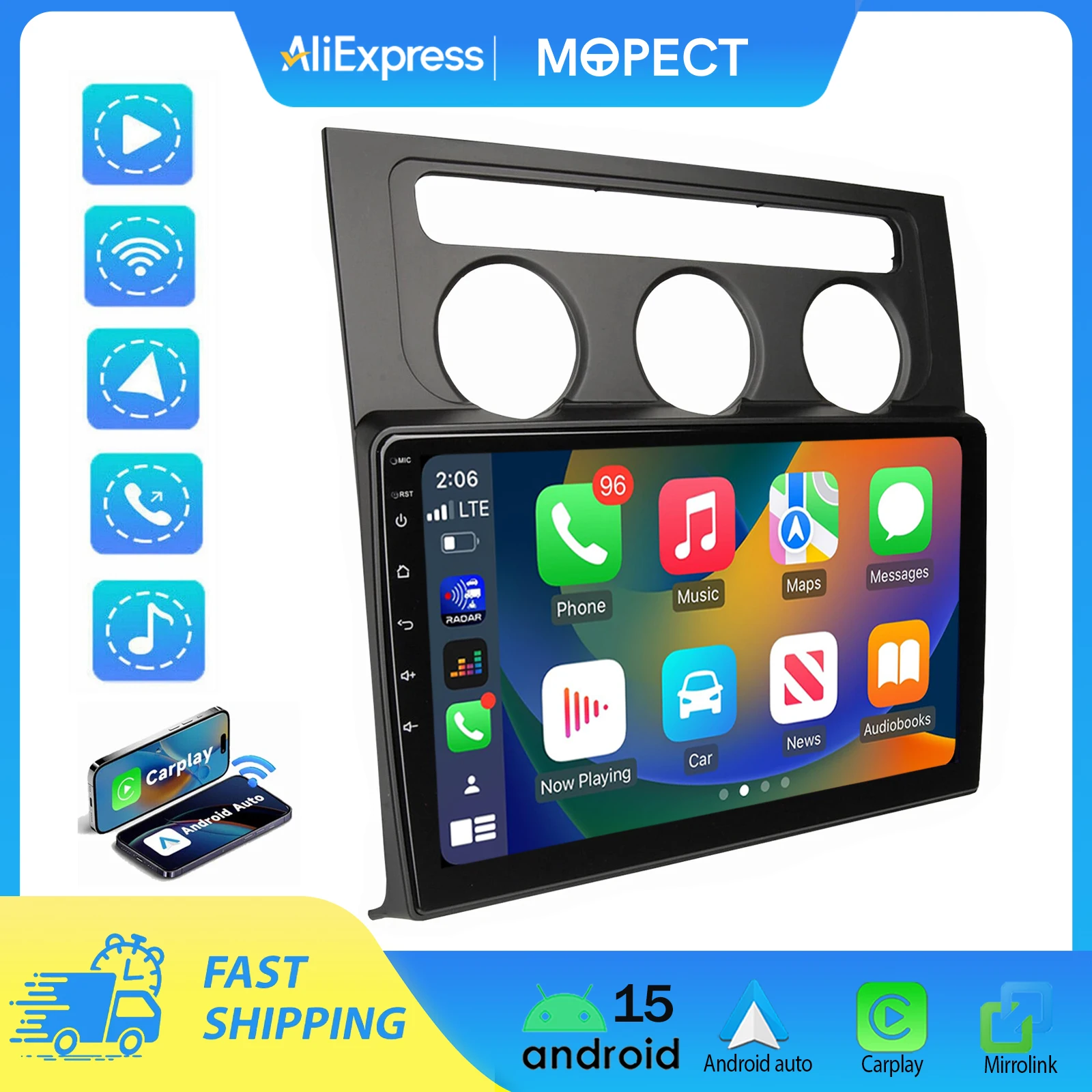 MOPECT Für VW Touran 1T1 1T2 1T3 2003-2010 10,1" HD Touchscreen Android 15 Autoradio GPS-Navigation WIFI BT Mirror Link FM