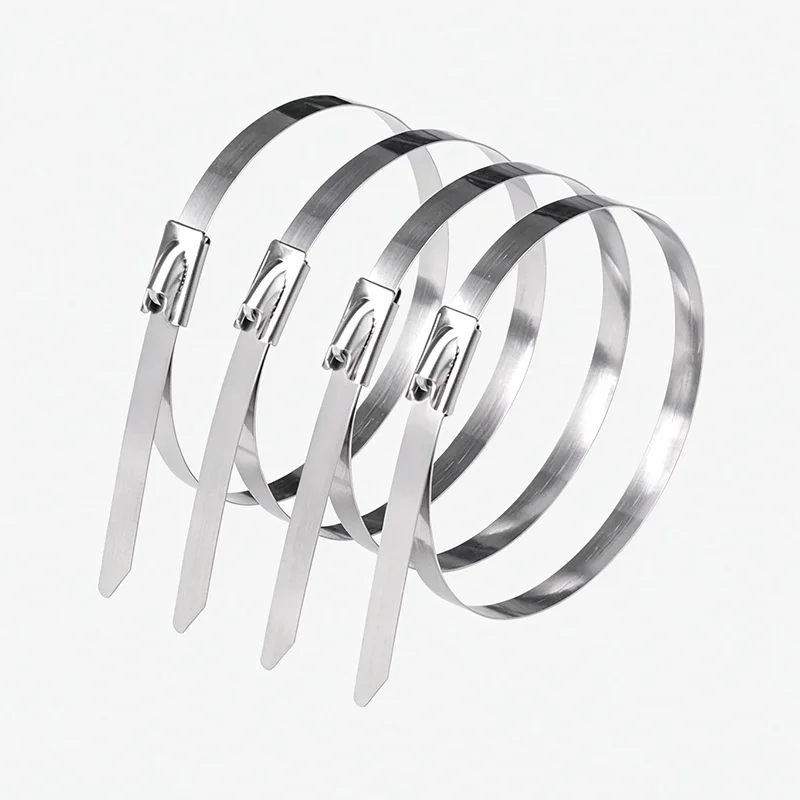 Ball‑Lock Self‑Locking 201 Stainless Steel Cable Tie, Quick‑Tighten Corrosion‑Resistant Strap for Outdoor & Marine Bridge Tray