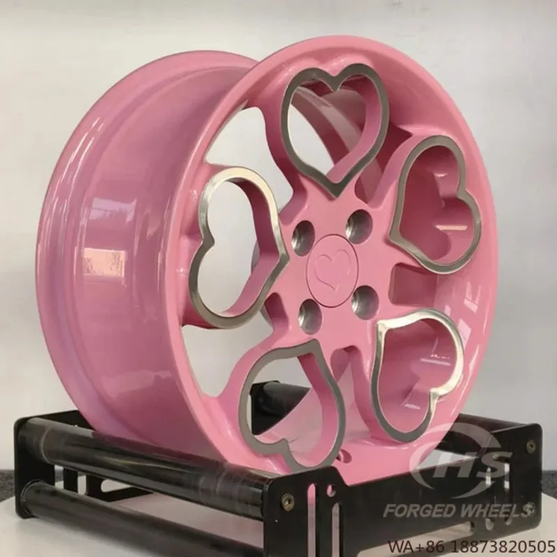 JT 4 Hole 4x100 1-Piece Pink Coating Car Wheel Rims 18 19 20 Inch with Hearts Shape 5x120 PCD