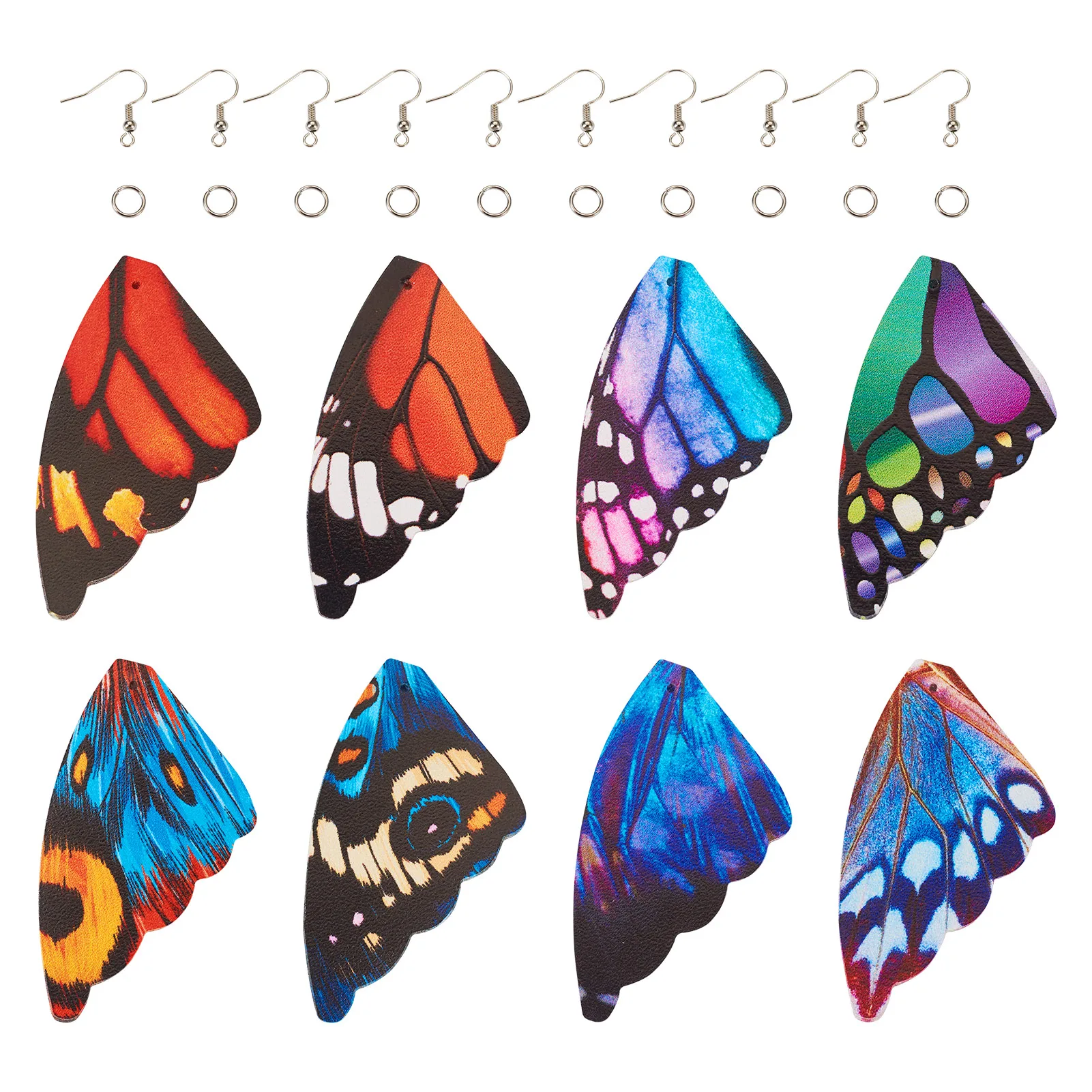 

16pcs Colorful Butterfly Wing Imitation Leather Big Pendants Earring Hook Jump Rings Findings for DIY Dangle Earrings Jewelry