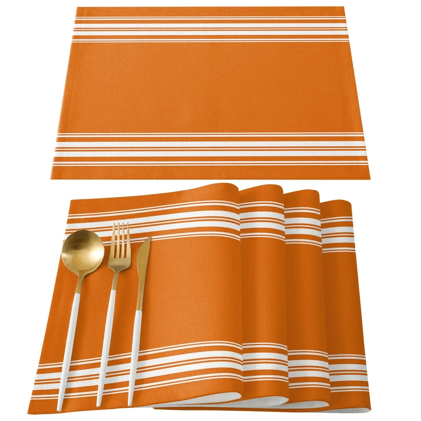 4/6/8 Stück Thanksgiving Herbst Orange gestreift Bauernhof-Thema Tischsets Küchenzubehör Tischdecken Untersetzer Leinen Urlaubsgeschirr