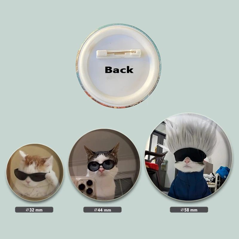 32/44/58MM Funny Cute Cat Icons Snap-in Button Pins Round Brooch Cartoon Badge for Backpack Hat Jewelry Accessories Gifts