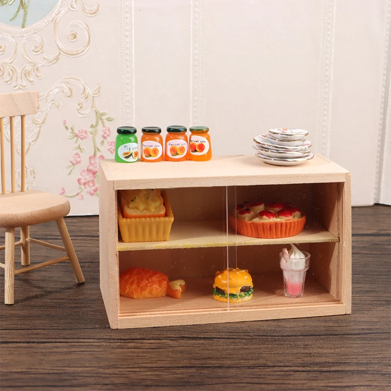 1Pc 인형 집 미니어처 벽 캐비닛 슬라이딩 도어 쇼케이스 스토리지 캐비닛 미니 침대 옆 테이블 모델 인형 집 장식 액세서리