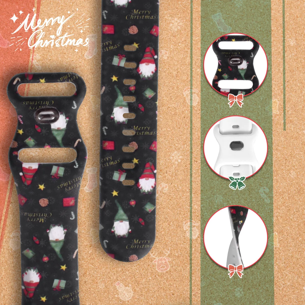 Eight Character Buckle Silicone Strap for iWatch 38/40/41/42/44/45/49MM Christmas Gifts Santa Claus Christmas Tree Elk Snowman
