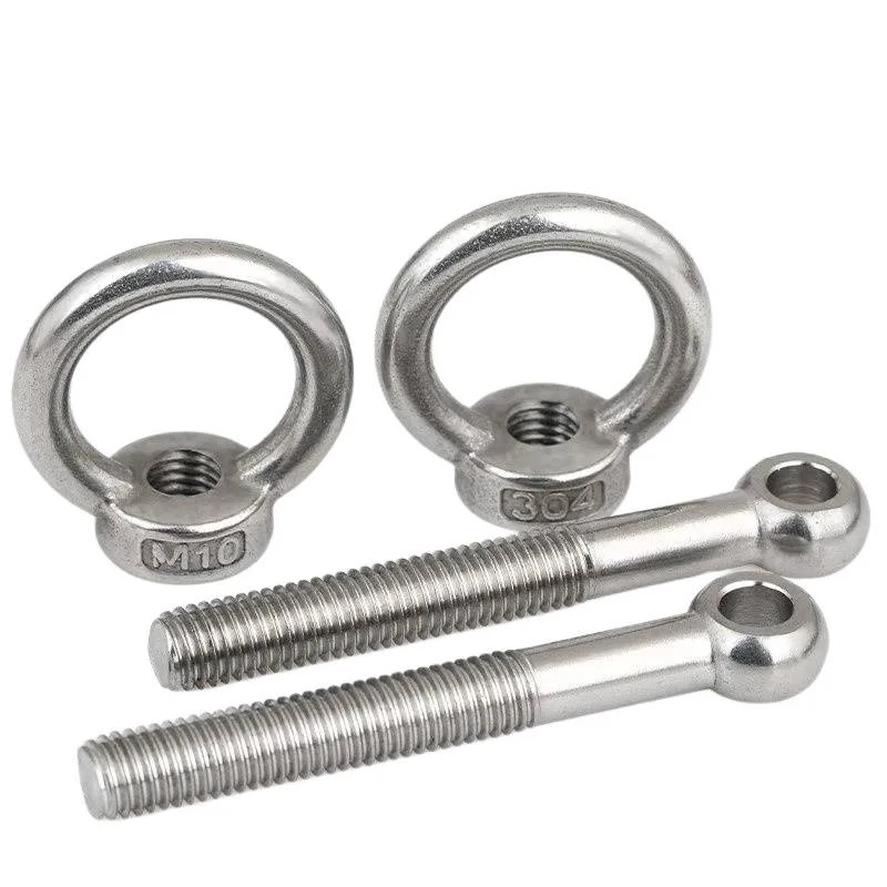 304 Stainless Steel Eyelet Bolts M5 M6 M8 M10 M12 M14 / GB798 Lifting Eye Bolts with Ring Head & Hex Nuts for Marine Rigging