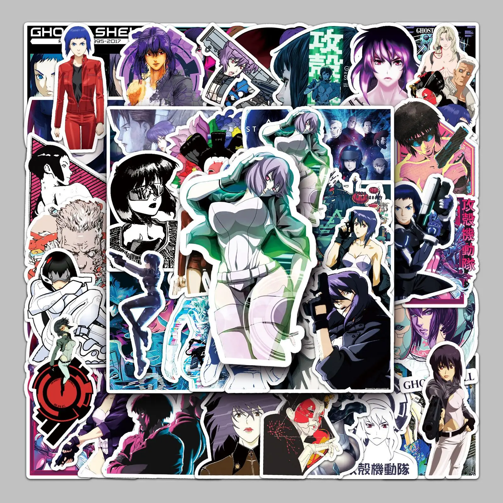 51 Pcs Ghost in The Shell Anime Cartoon Waterproof Sticker Anime Peripherals Creative Notebook Skateboard Decor Sticker Toys