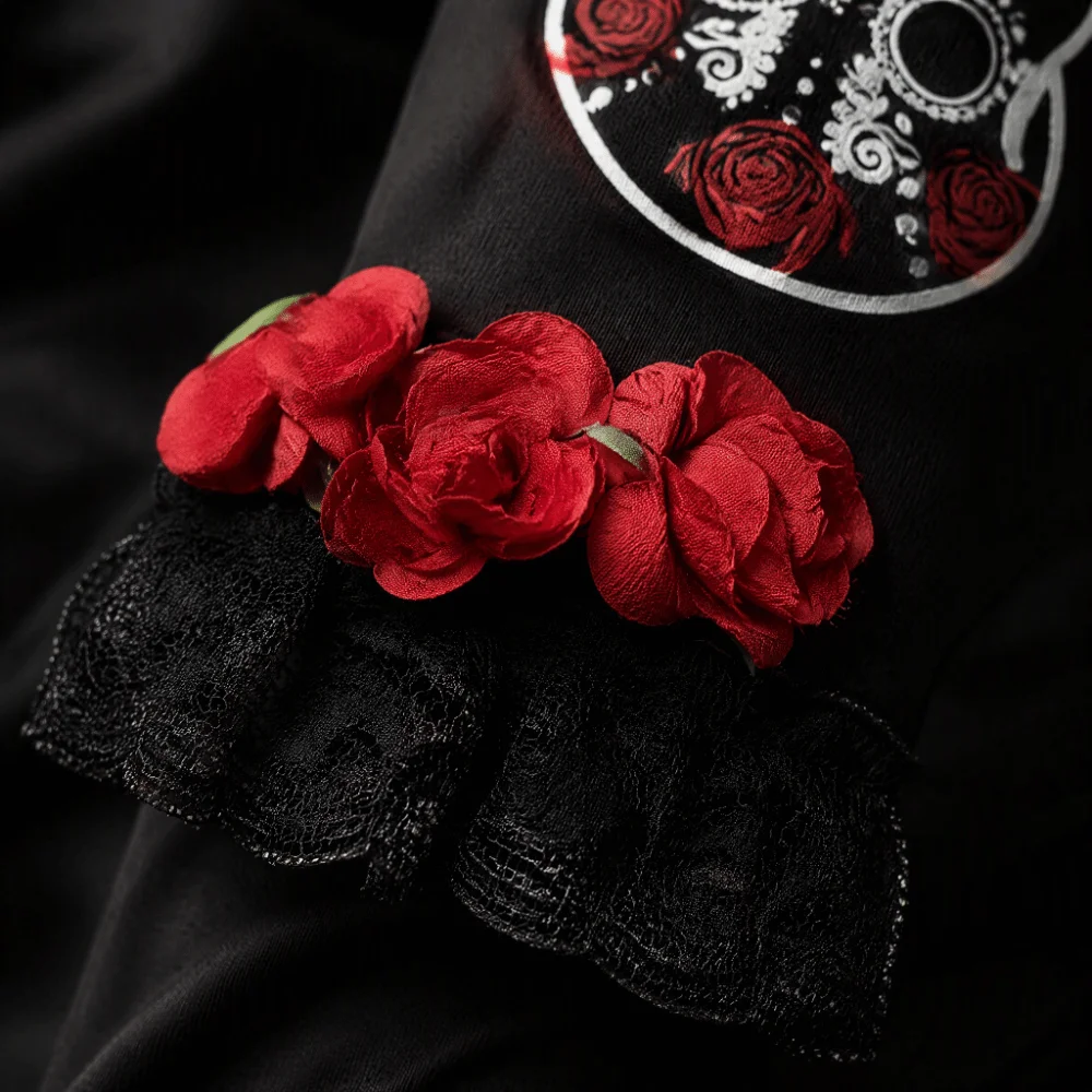 Rose Flower Design Lace Mesh Mittens Winter Warm Punk Style Halloween Cosplay Gloves Luminous Halloween Gloves Wedding Bridal