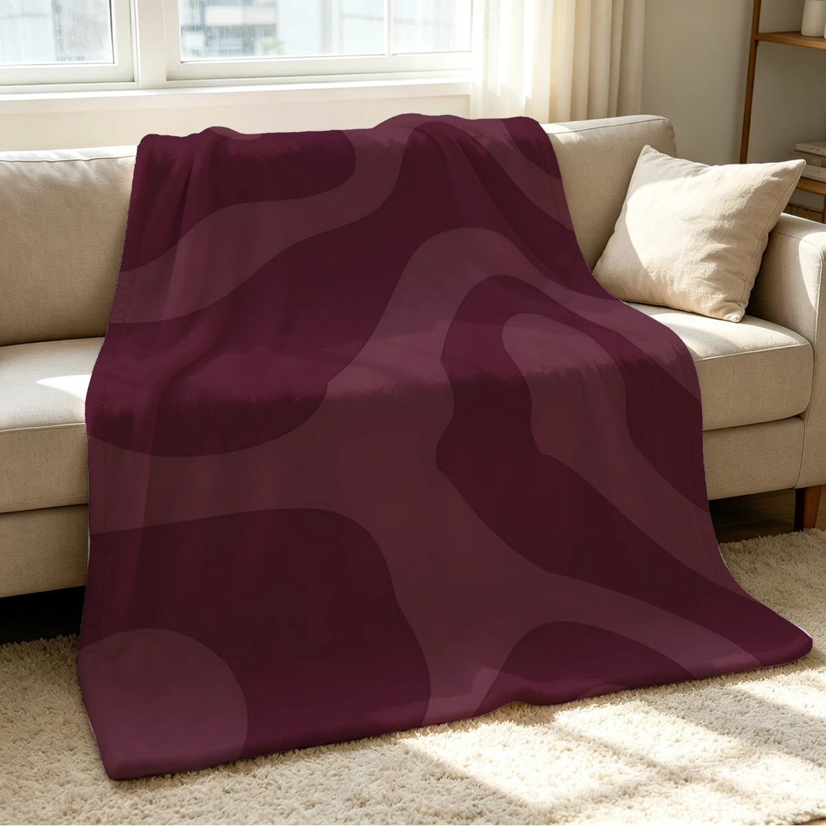 Burgundy Fluid Waves Flannel Blanket Warm Soft Halloween Christmas Couch Warm Cozy Decorative Decor Gift for All Season