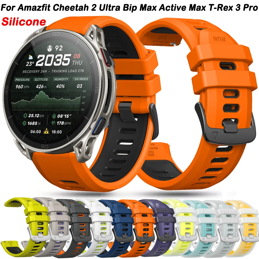 22 mm atmungsaktives Silikon-Armband für Amazfit Cheetah 2 Ultra/Bip Max/Active Max Sport-Uhrenarmband, Ersatzarmband, Correa