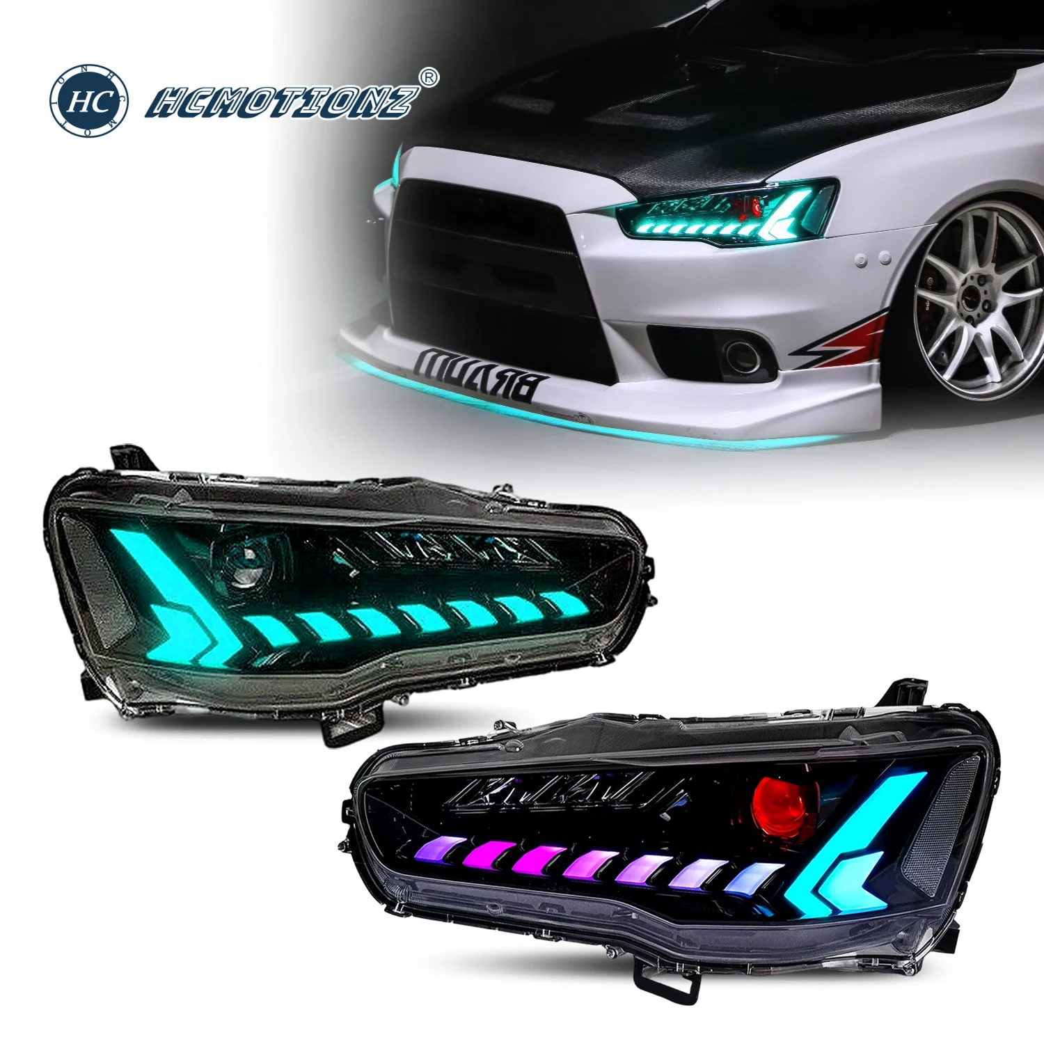 

HCMOTIONZ Animation RGB DRL Head Lights for Mitsubishi Lancer 2008-2017 Ex Evo CF/CJ Front Lamps Assembly