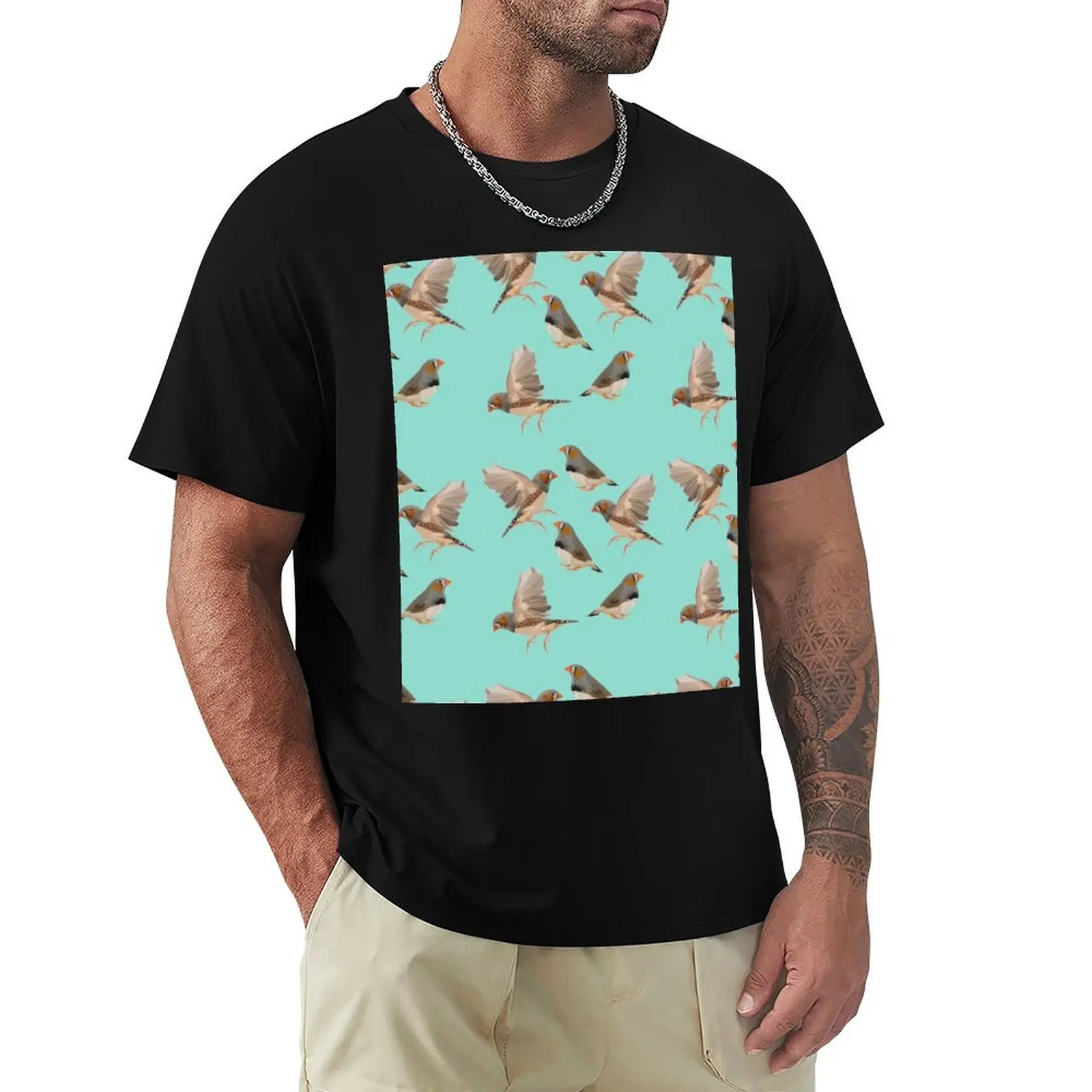 Zebra Finch on Teal T-Shirt vintage anime shirt plus sizes t shirts men image 3
