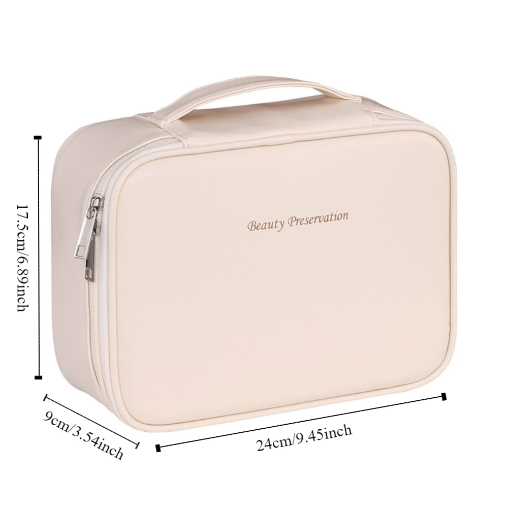 Fashion Square PU Leather Cosmetic Bag Zipper Waterproof Makeup Pouch Bag Handbag Multifunction Travel Wash Bag Shopping