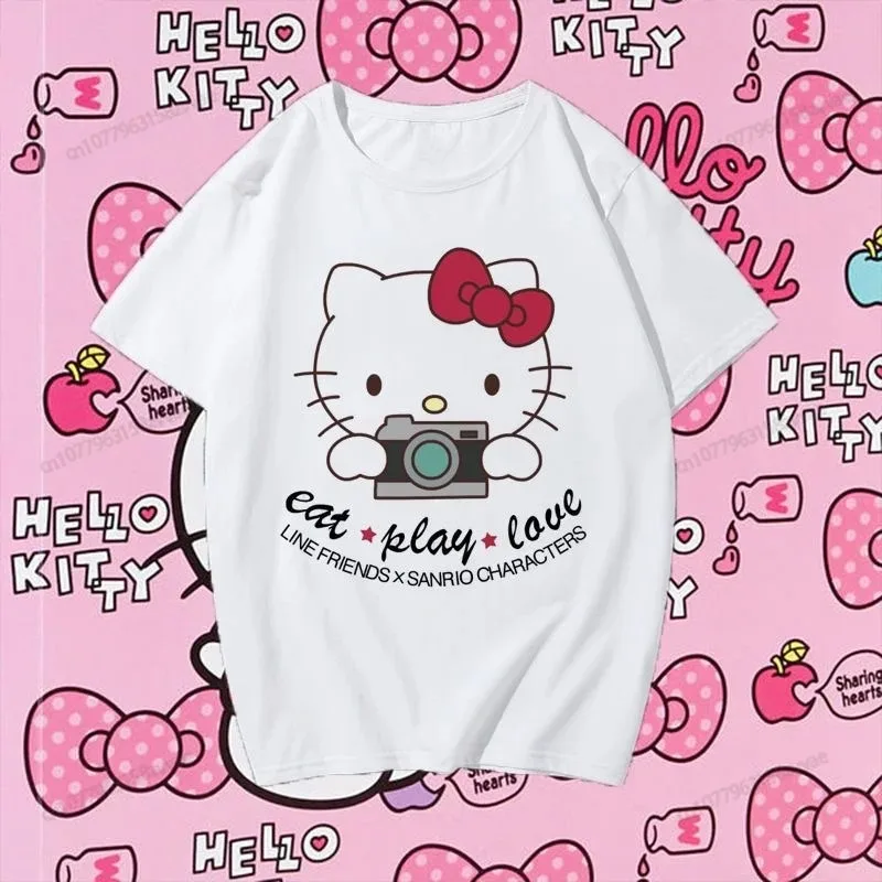 

Hello Kitty Summer Women's T-shirt Cartoon Casual Female Student Korean Version Loose Fashion Cute Hello Kitty Top