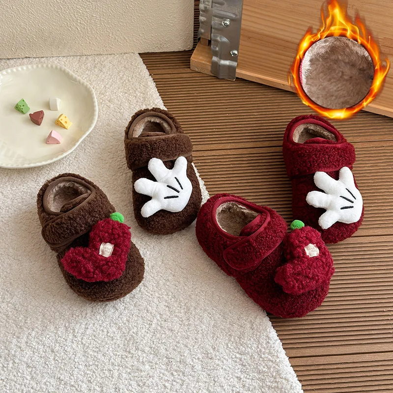 

Children Flat Shoes 2026 Winter New Fur Cover Toe Kids Casual Shoe Plush Warm Non-slip Leisure Comfy Outdoor Girls Cotton Shoes