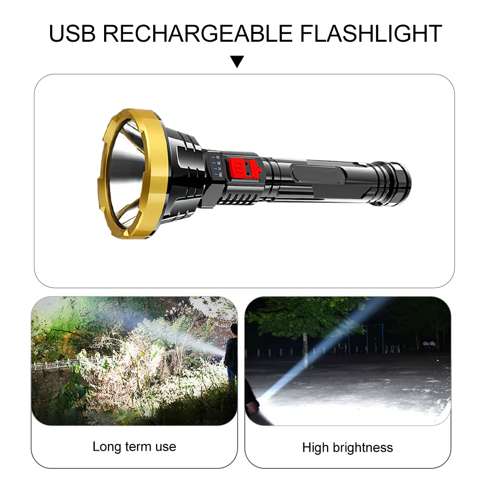 LED Flashlight Ultra Bright Rechargeable Camping Outdoor Abs Plastic Torch Water Resistant Small Size Stylish Fishing Hunting
