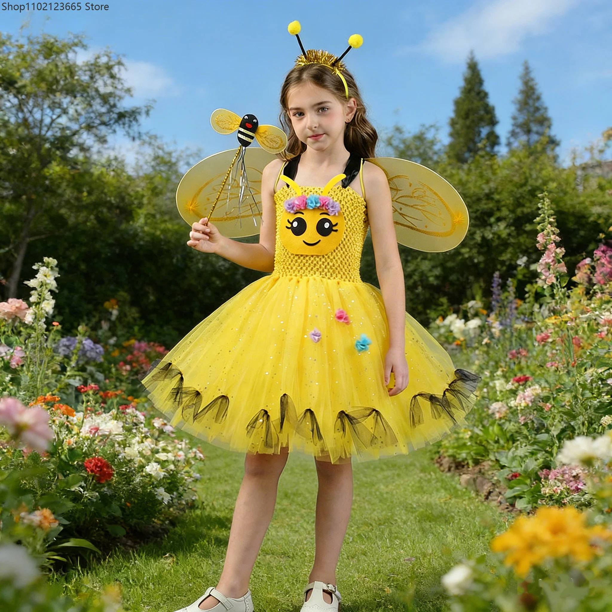

Милый костюм пчелы для девочек: сетчатая юбка-пачка, платье-пачка, наряд для выступлений на тему животных/насекомых, костюм для Дня защиты детей