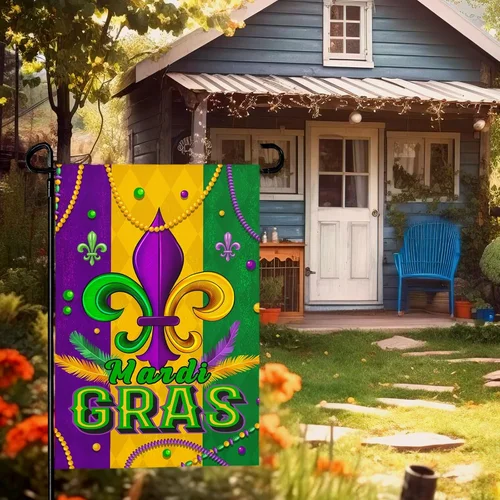 Mardi Gras Garden Flag 12X18 Inch Double Sided Fleur De Lis Yard Flags for outsi OOV IIC