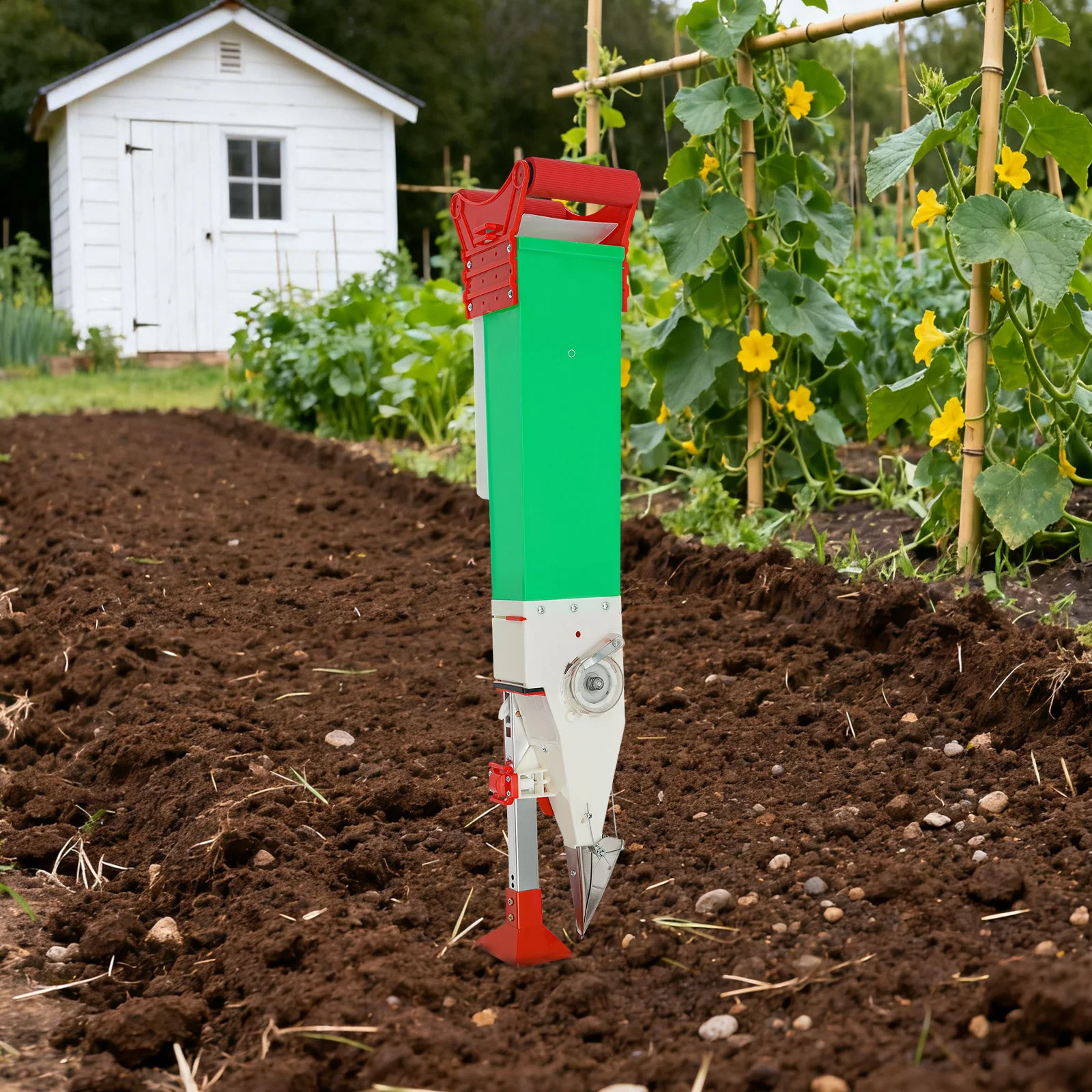 

Standing Manual Seeder Adjustable Seeds Depth for Peanut Corn Soybean, Stainless Steel Lightweight Farm Tool for Plain/Hillside