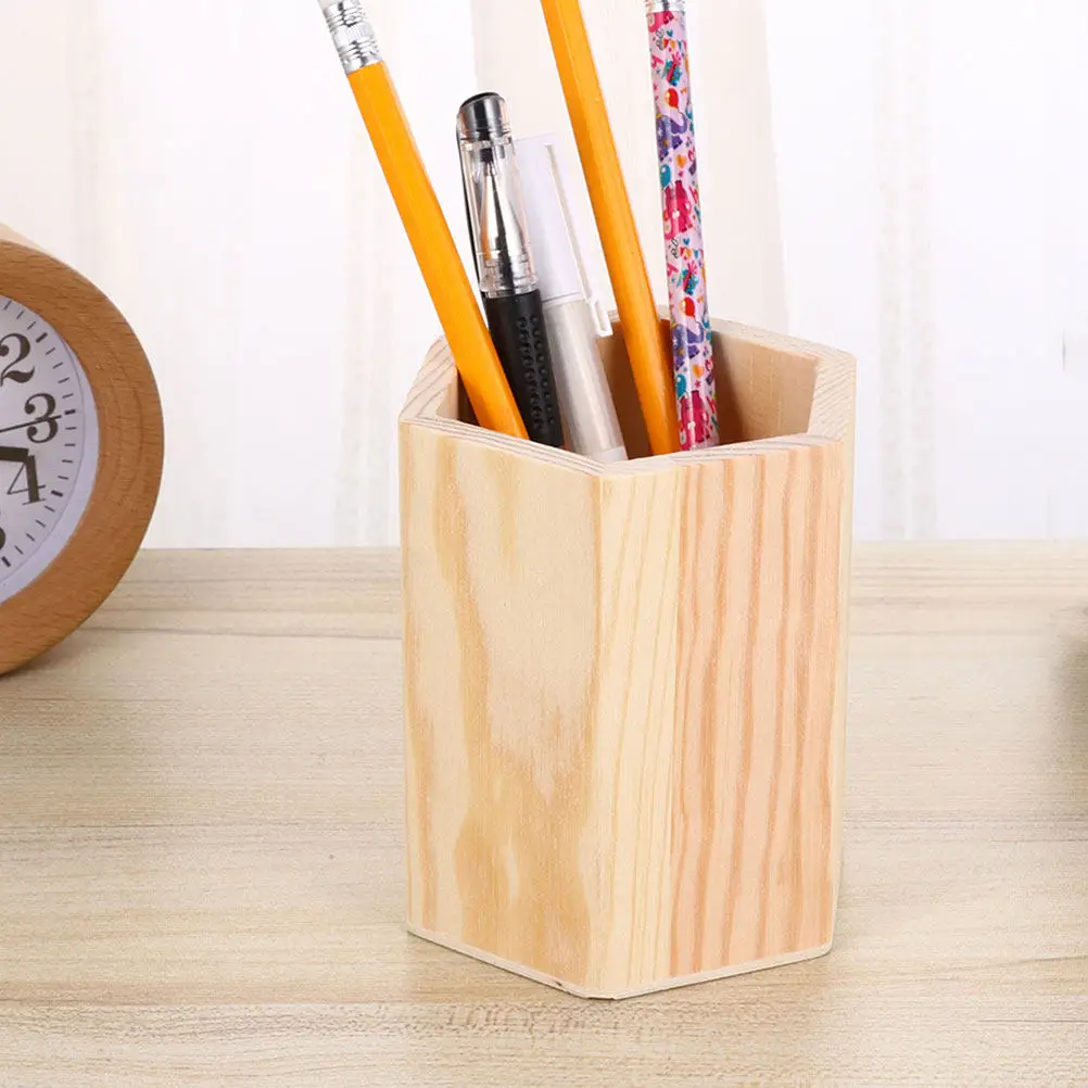 3Pcs Unfinished Wood Pen Holder Blank Desktop Pencil Cup DIY Painting Craft Project Tabletop Stationery Storage Container