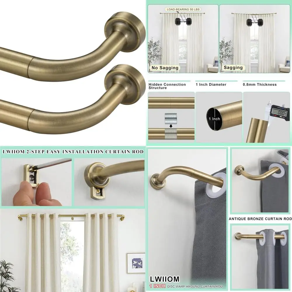 

Adjustable Wrap-Around Curtain Rod, 28-86, 1 Diameter Disc, Antique Bronze Finish with Brackets