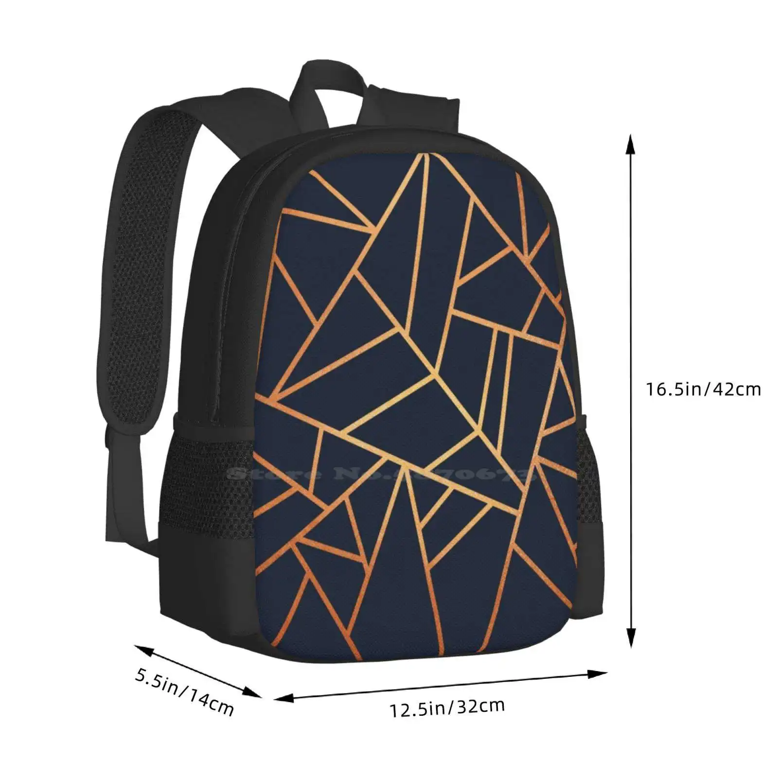 Copper And Midnight Navy Pattern Design Laptop Travel School Bags Graphic Pattern Abstract Lines Mosaic Modern Geometry