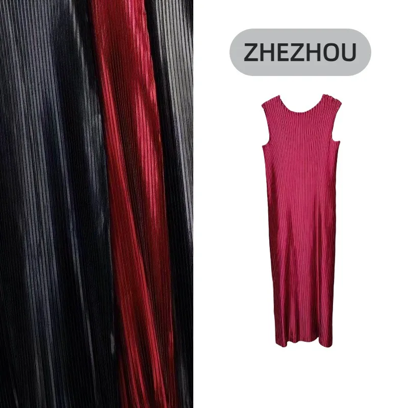 

Glossy Miyake Pleated Skirt Suit Plisse Women 2026 Spring Elegant Sleeveless Skirt Loose Plus Size Pleat Clothes 2-piece Set
