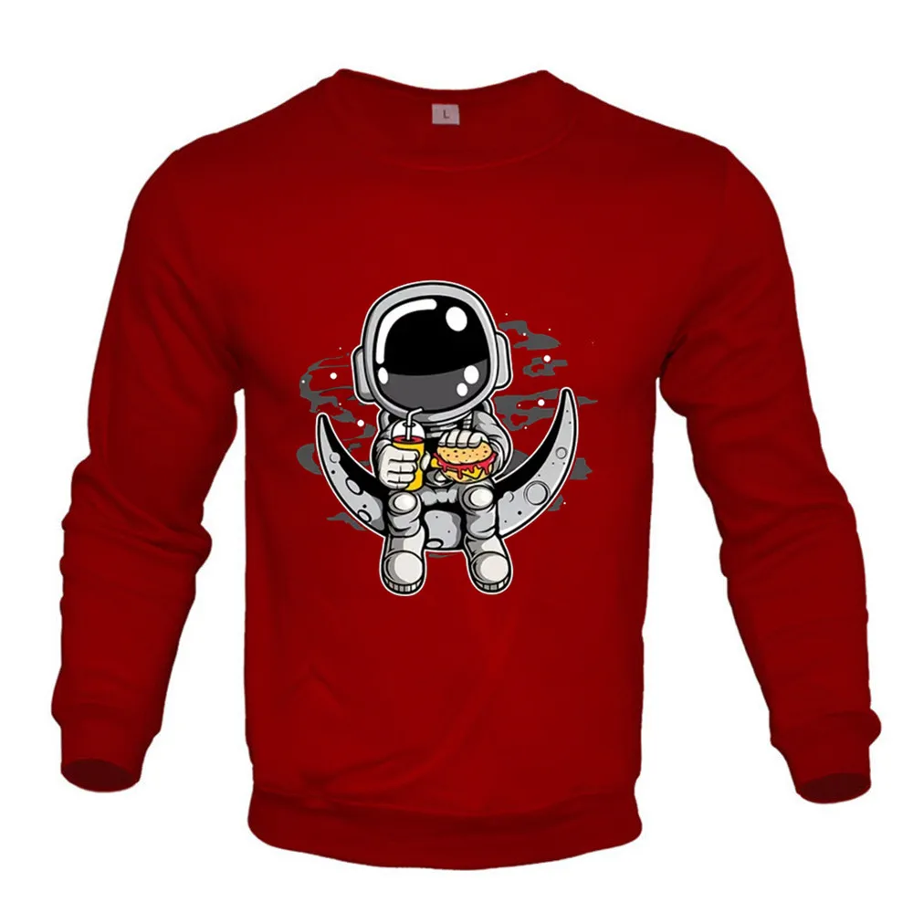 Men‘s Sweatshirt Harajuku Vintage Sweatshirts Hip Hop Hipster Round Neck Pullover Cartoon Astronaut Print Unisex Hoodie