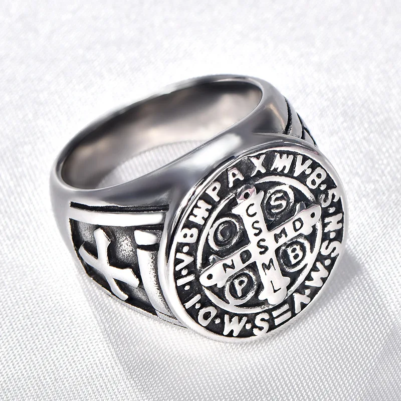 European American Retro Exorcist Titanium Steel Cross Ring Punk Niche Personality Finger Ring Fashion Vintage Men Hand Jewelry