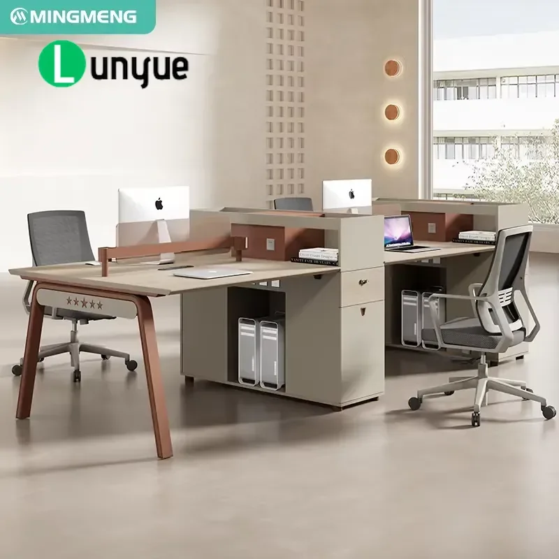 Modern 4-Seater Modular Wooden Office Desk Extendable Coworking Workstation Open Space Design for Office Staff Furniture