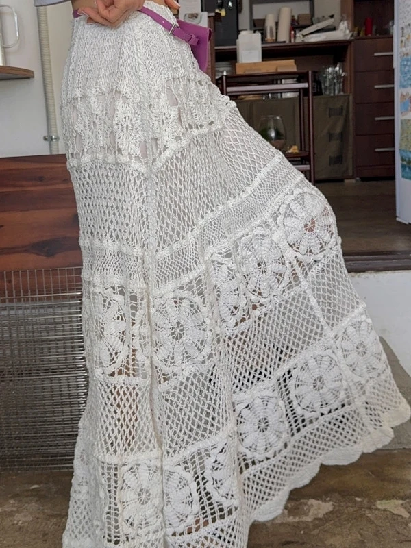 

Ele ажурная вышитая юбка с цветочным принтом, женская свободная длинная хлопковая юбка трапециевидной формы с эластичной резинкой на талии