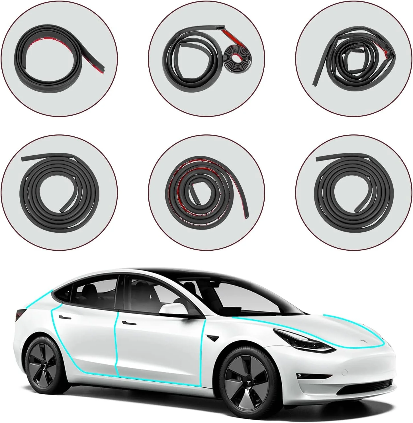 For Tesla Model Y Model 3 Highland Door Rubber Seal Soundproof Weather Stripping Trim Wind Noise Reduction Kit Accessories view 5