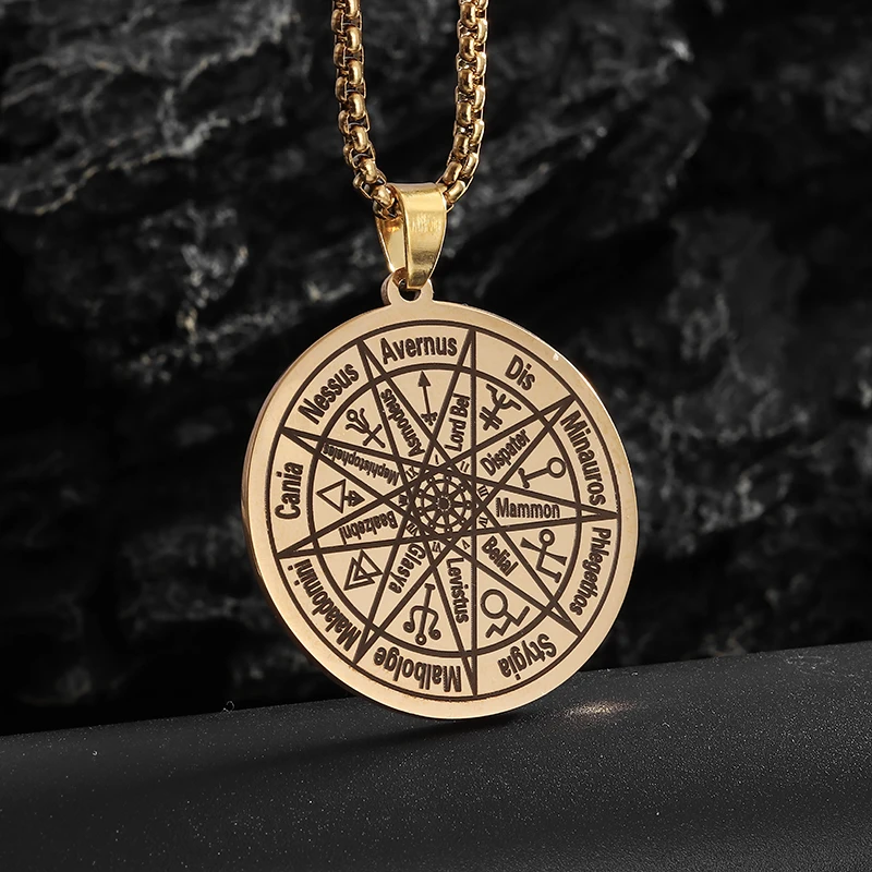 Exquisite Stainless Steel Solomon Symbol Mysterious Divination Rune Pendant Necklace for Men and Women Punk Trend Jewelry