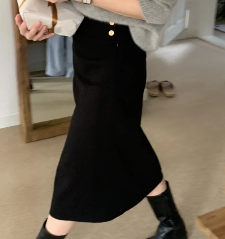 Jupe mi-longue en laine taille haute, coupe droite, multifonctionnelle, couleur Pure, allongement des jambes, Collection d'automne, pour les déplacements quotidiens