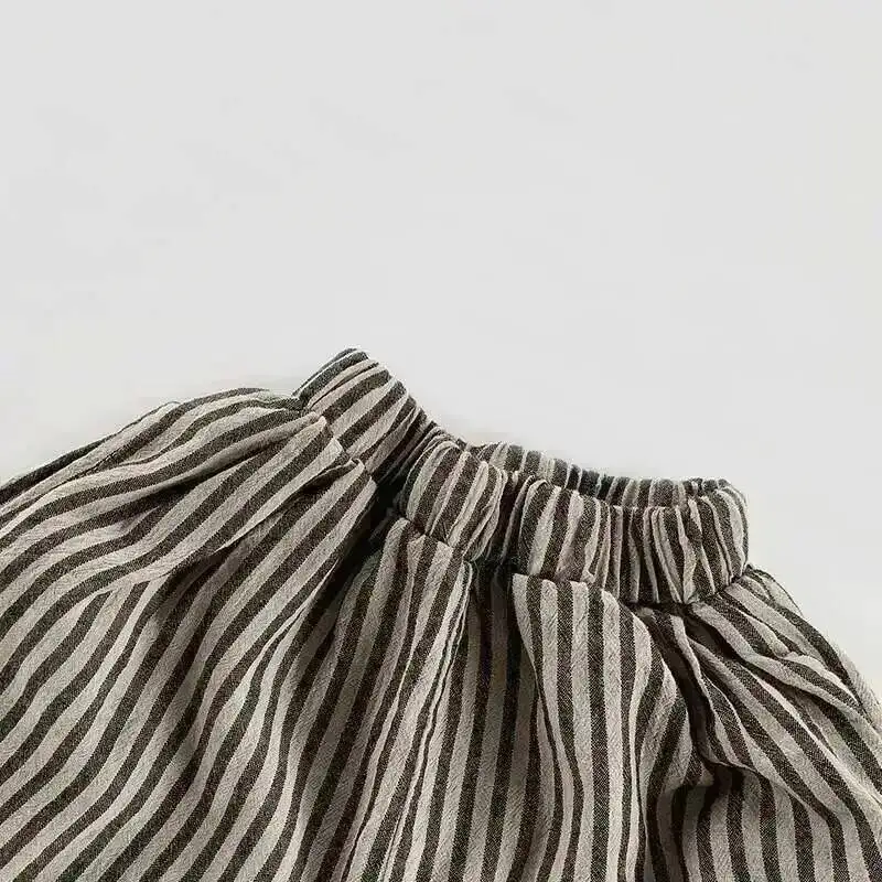 Sommer Kinder Shorts 1-8y Junge Baumwolle Leinen gestreifte Hose lässig lose koreanische kurze Hose Kleinkind tragen Kinder kleidung neu – Detail 4