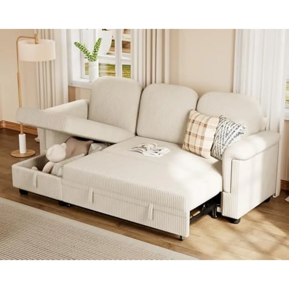 Living room sofa bed, pull-out sofa with side storage pockets, L-shaped sofas bed, sofas with storage chaise longue