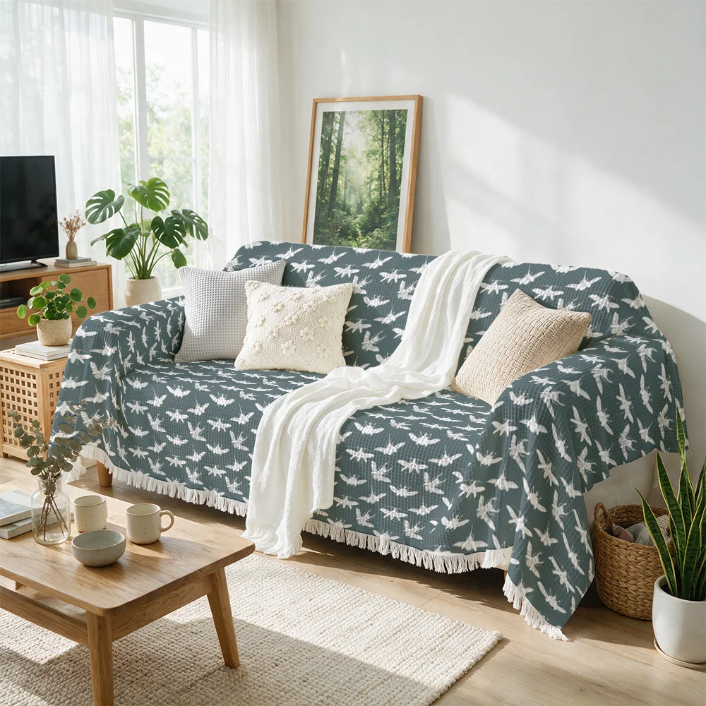 Ultra Soft Botanical Leaf Print Sofa Throw Blanket Cover for Living Room Decor Cozy Aesthetic Teal Green Couch Seasonal Accent T