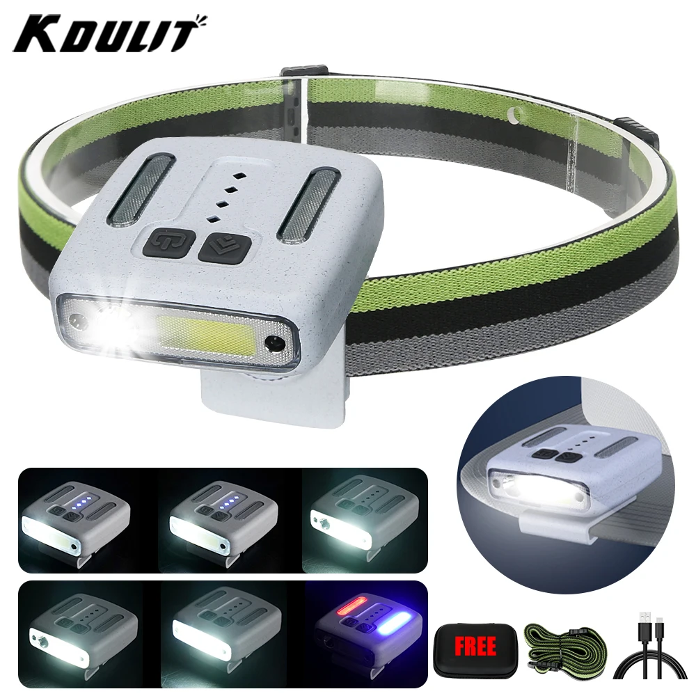 COB LED Sensor Headlamp Cap Clip Light Rechargeable Head Flashlight Headlight Led Head for Fishing Camping with Power Display