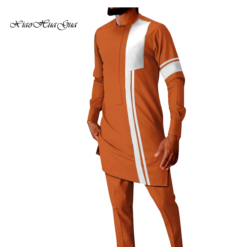 

Casual African Outfits for Men 2 Piece Set Long Sleeve Dashiki Shirt and Pants Trousers Patchwork Cotton Party Suits WYN1902