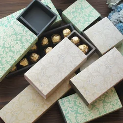 3 Size Elegant Blue Yellow Flower Pattern 10 Set Chocolate Candy Paper Box Valentine Christmas Birthday Wedding Gifts Packing