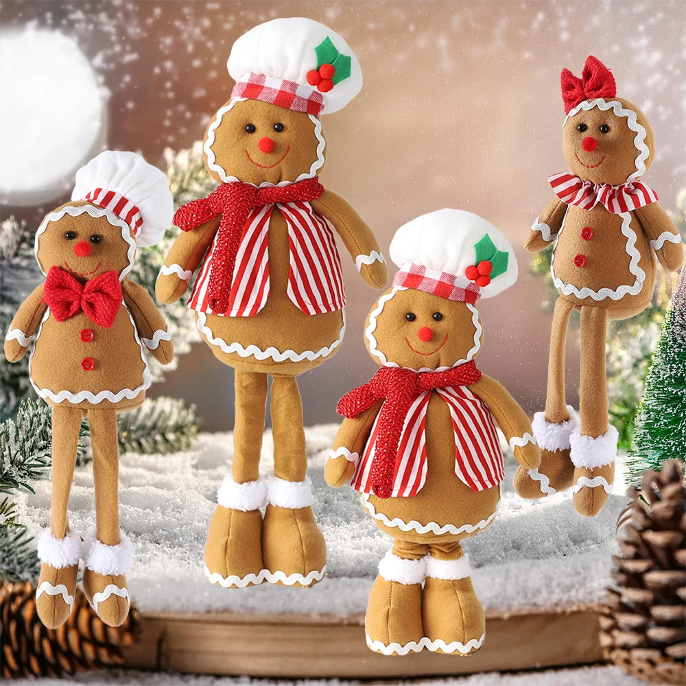 

Bow Chef Hat Gingerbread Man Christmas Ornaments Stretchable Doll Lovely Xmas Tree Toys Kid's Gifts New Year Home Decor Navidad