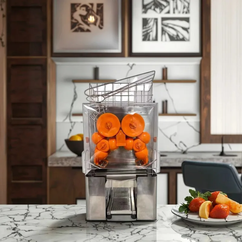 Stainless Steel Bucket, Fully Automatic Commercial Lemon and Citrus Cold Press Juicer with Feeding Basket, 110V/220V, 120W