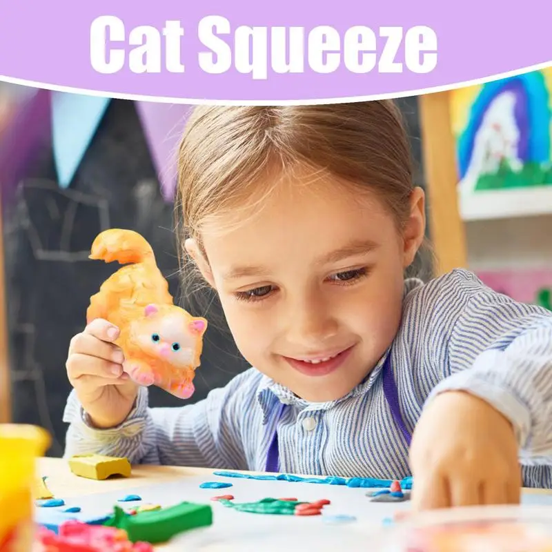 Cat Doll Squeeze Toy Anti Stress Cat Soft Squeeze Animal Toys Soft Cat Fidget Toys Kids Novelty Fidget Hand Squeeze Toys For All