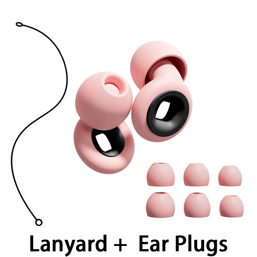 Reusable Silicone Ear Plugs Set with Lanyard Swimming Sleeping Noise Reduction for Concerts Motorcyclists And More