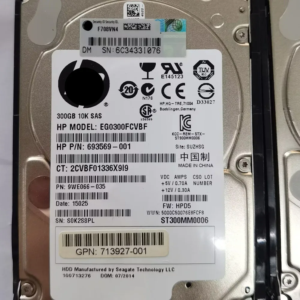 TT สำหรับ HP 652564-B21 653955 713963-001 300G 10K SAS 2.5 G8เซิร์ฟเวอร์ฮาร์ดดิสก์ GEN8จัดส่งเร็ว